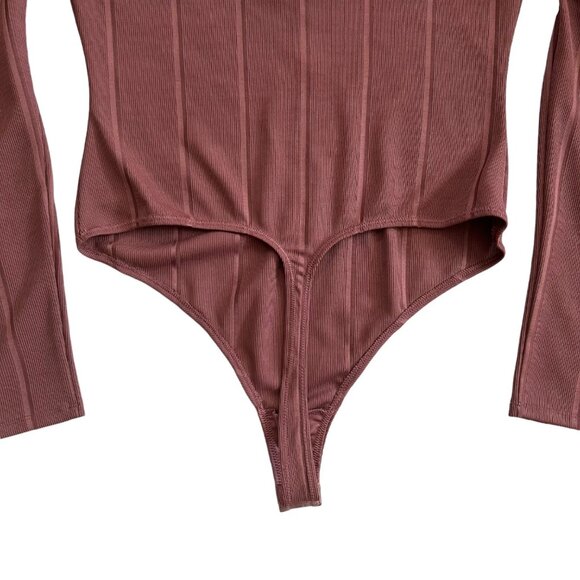 Michael Costello x Revolve Hattie Cold Shoulder Ribbed Bodysuit Mauve XL NWT - Picture 10 of 16